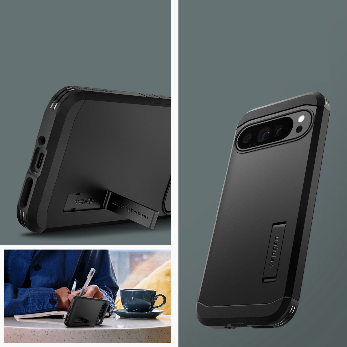 Handyhülle für Google Pixel 9 Pro XL, Spigen Tough Armor, Schwarz