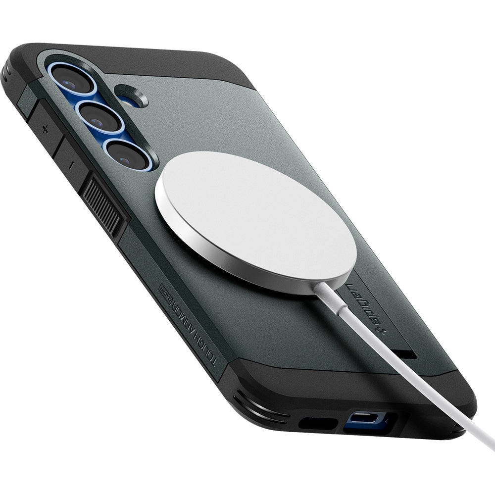 Handyhülle für Galaxy S25, Spigen Tough Armor Mag mit MagSafe, Grün