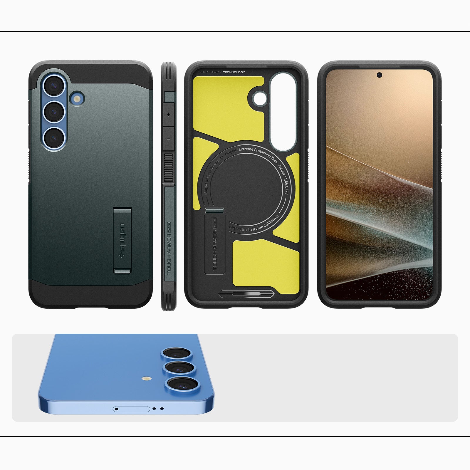Handyhülle für Galaxy S25, Spigen Tough Armor Mag mit MagSafe, Grün