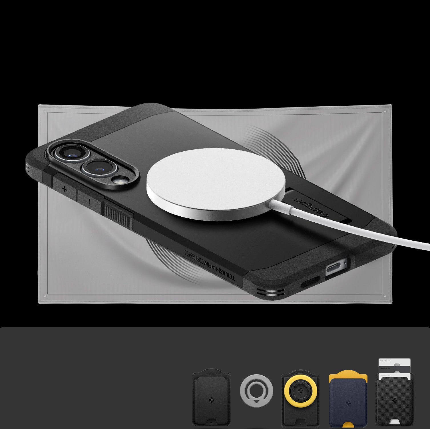 Handyhülle für Galaxy S25 Edge, Spigen Tough Armor Mag mit MagSafe, Schwarz