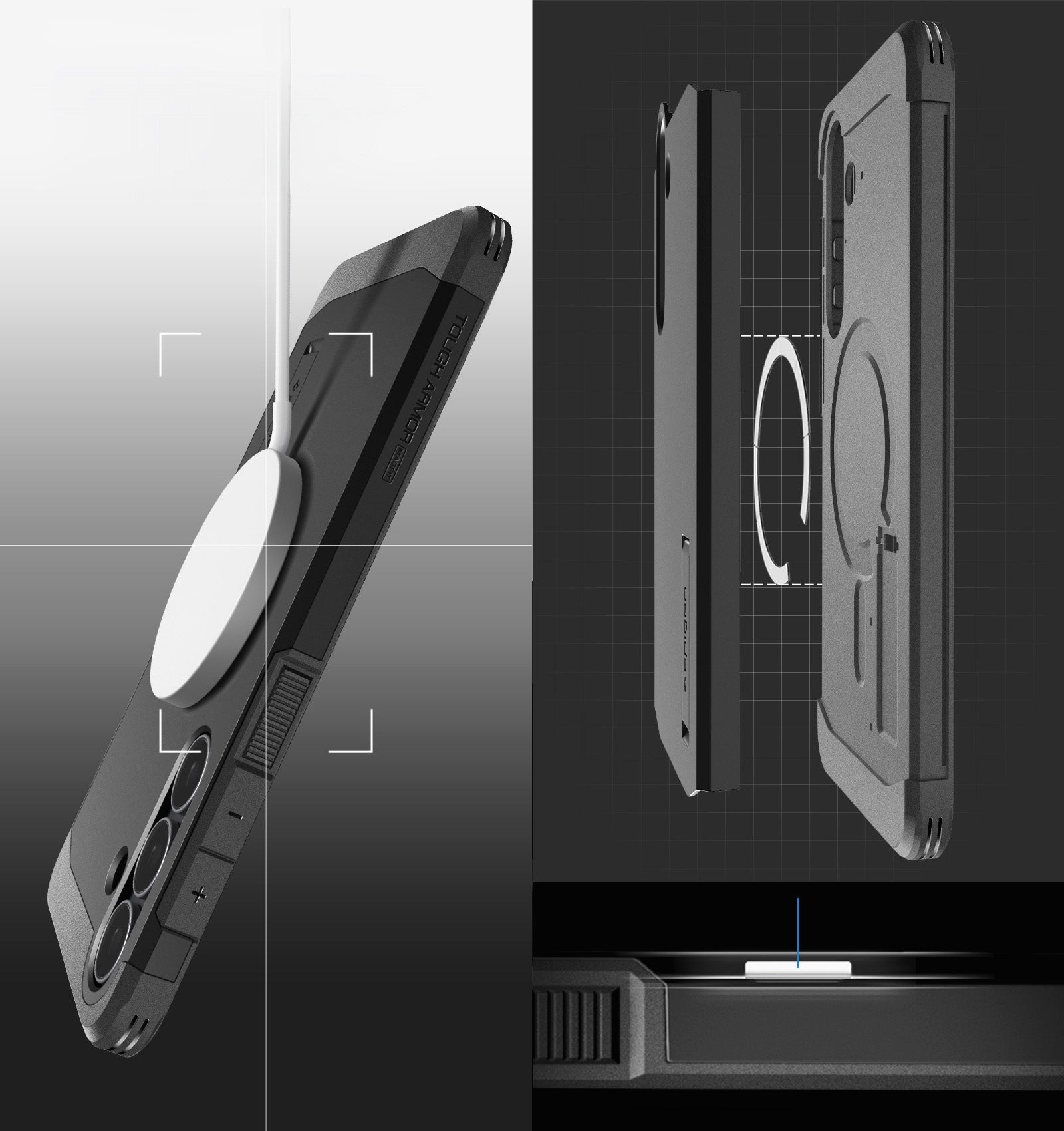 Handyhülle für Galaxy S25 FE, Spigen Tough Armor Mag mit MagSafe, Schwarz