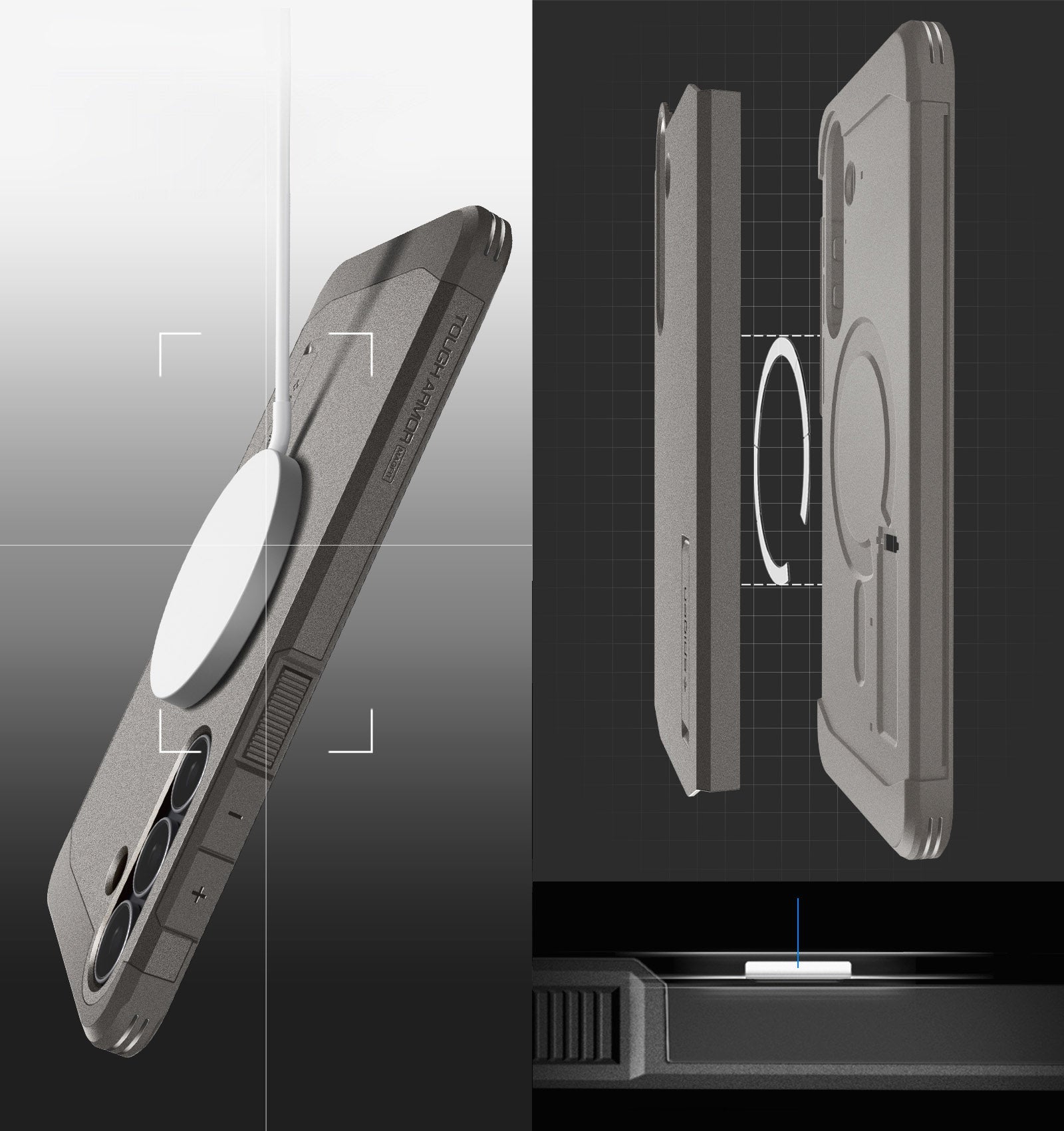 Handyhülle für Galaxy S25 FE, Spigen Tough Armor Mag mit MagSafe, Grau