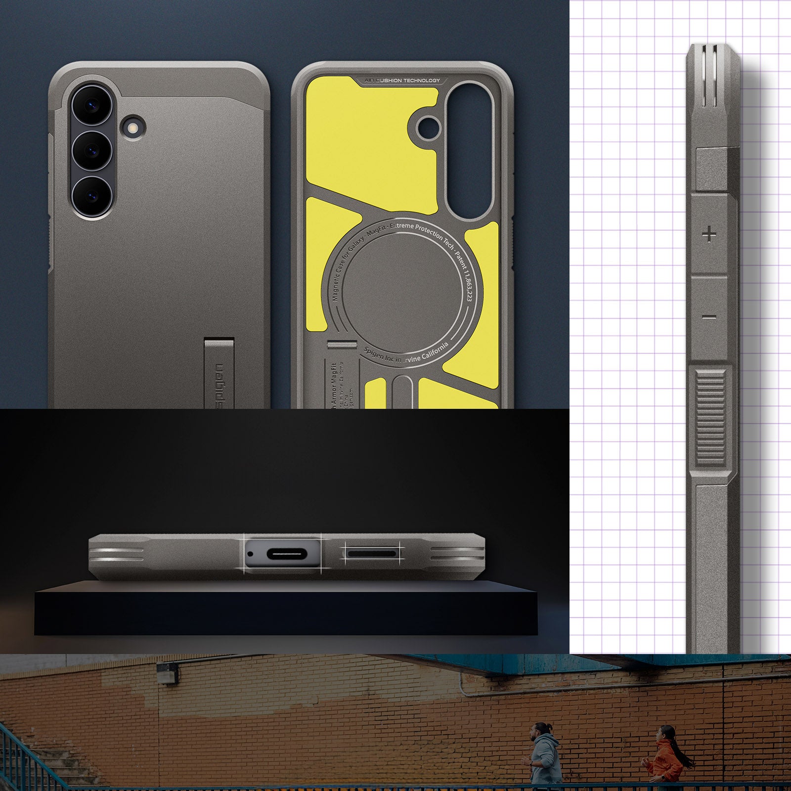 Handyhülle für Galaxy S25 FE, Spigen Tough Armor Mag mit MagSafe, Grau