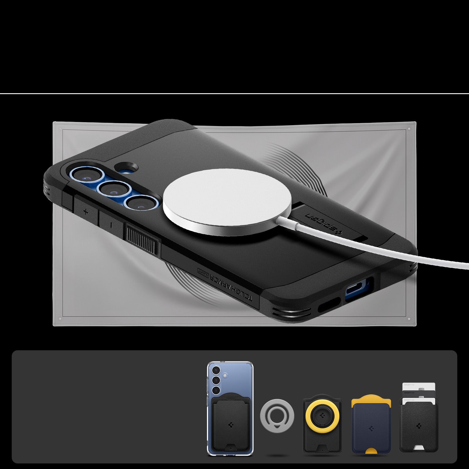 Handyhülle für Galaxy S25 Plus, Spigen Tough Armor Mag mit MagSafe, Schwarz