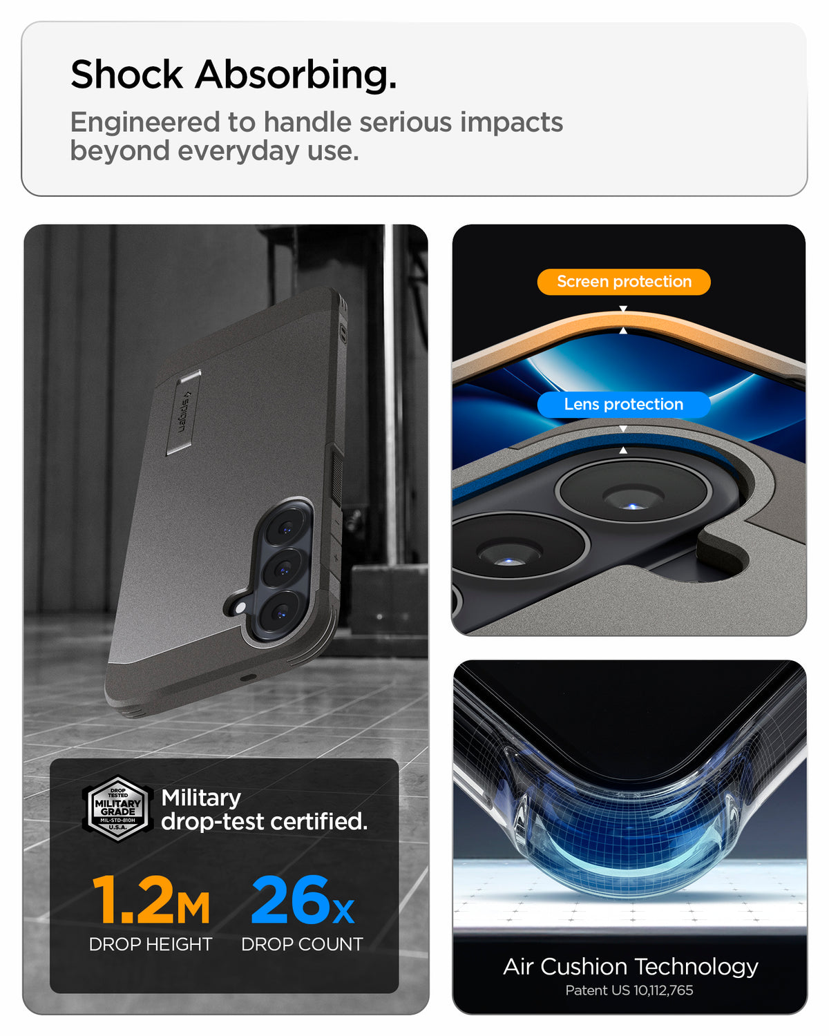 Handyhülle für Galaxy S26 FE, Spigen Tough Armor Mag mit MagSafe, Grau (5/16)