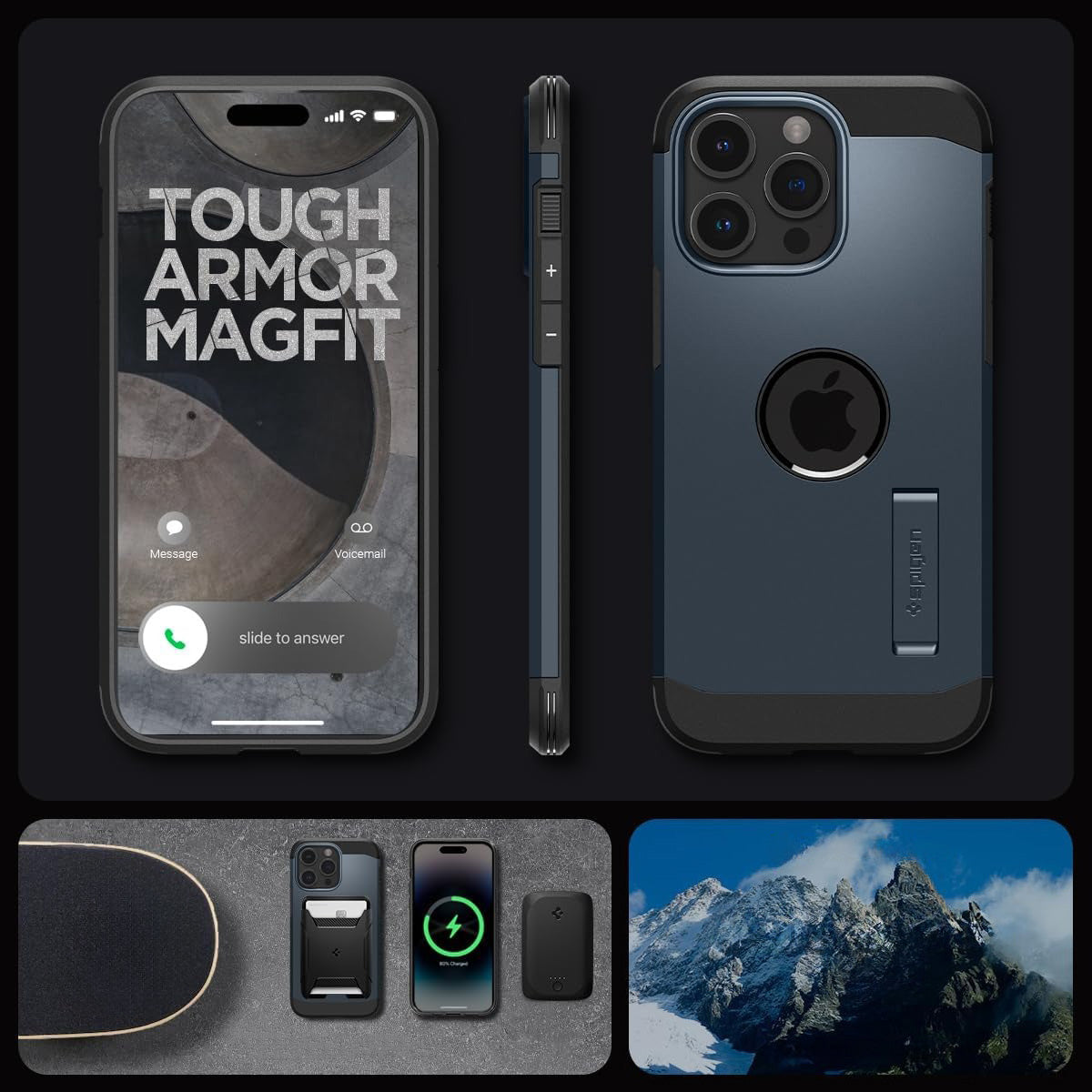 Schutzhülle Spigen Tough Armor Mag mit MagSafe für Apple iPhone 15 Pro Max, Dunkelblau
