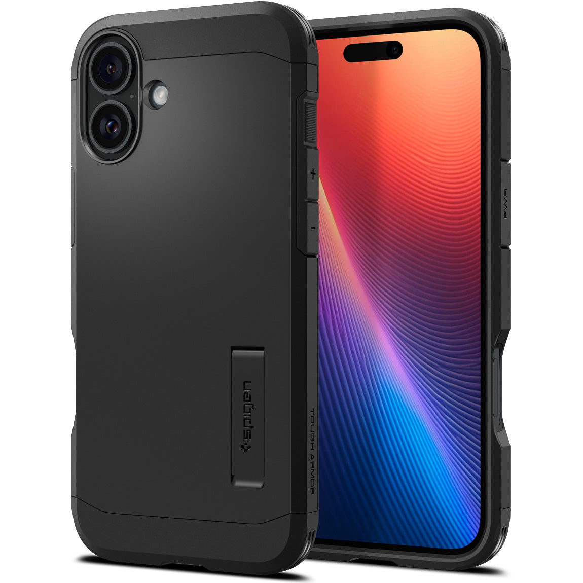 Handyhülle für iPhone 16, Spigen Tough Armor Mag mit MagSafe, Schwarz