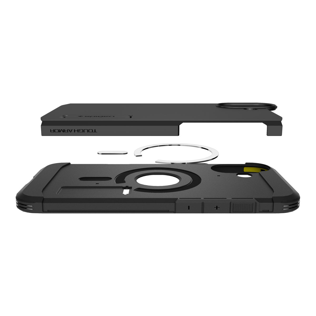 Handyhülle für iPhone 16, Spigen Tough Armor Mag mit MagSafe, Schwarz