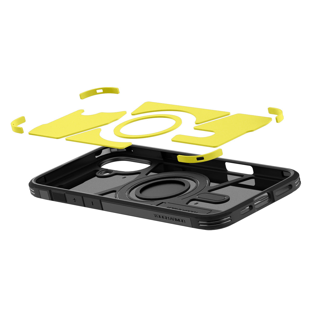 Handyhülle für iPhone 16, Spigen Tough Armor Mag mit MagSafe, Schwarz