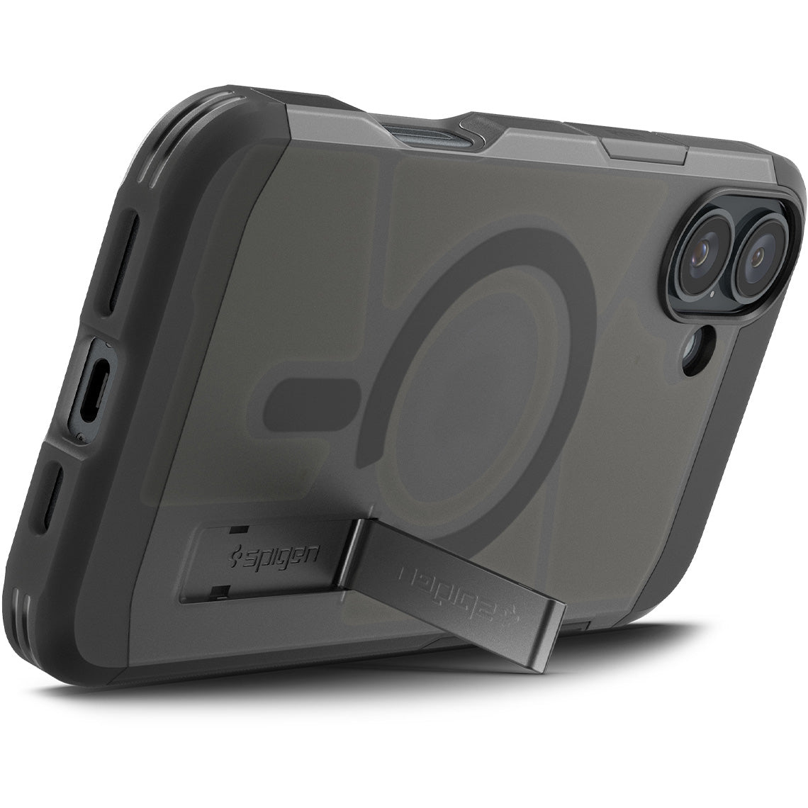 Handyhülle für iPhone 16, Spigen Tough Armor Mag mit MagSafe, Rauchfarben