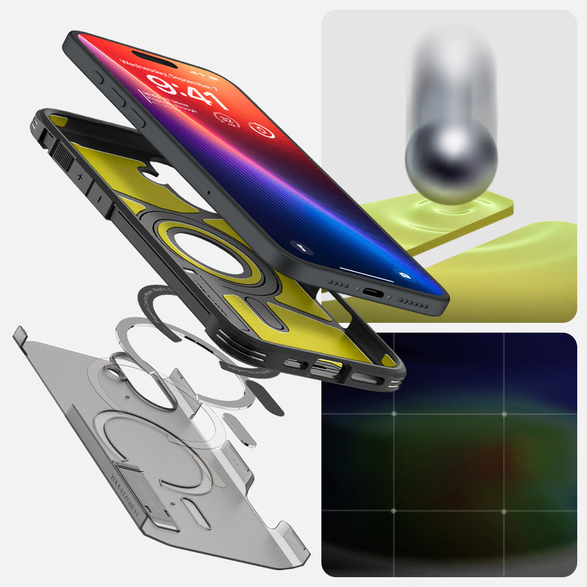 Handyhülle für iPhone 16, Spigen Tough Armor Mag mit MagSafe, Rauchfarben