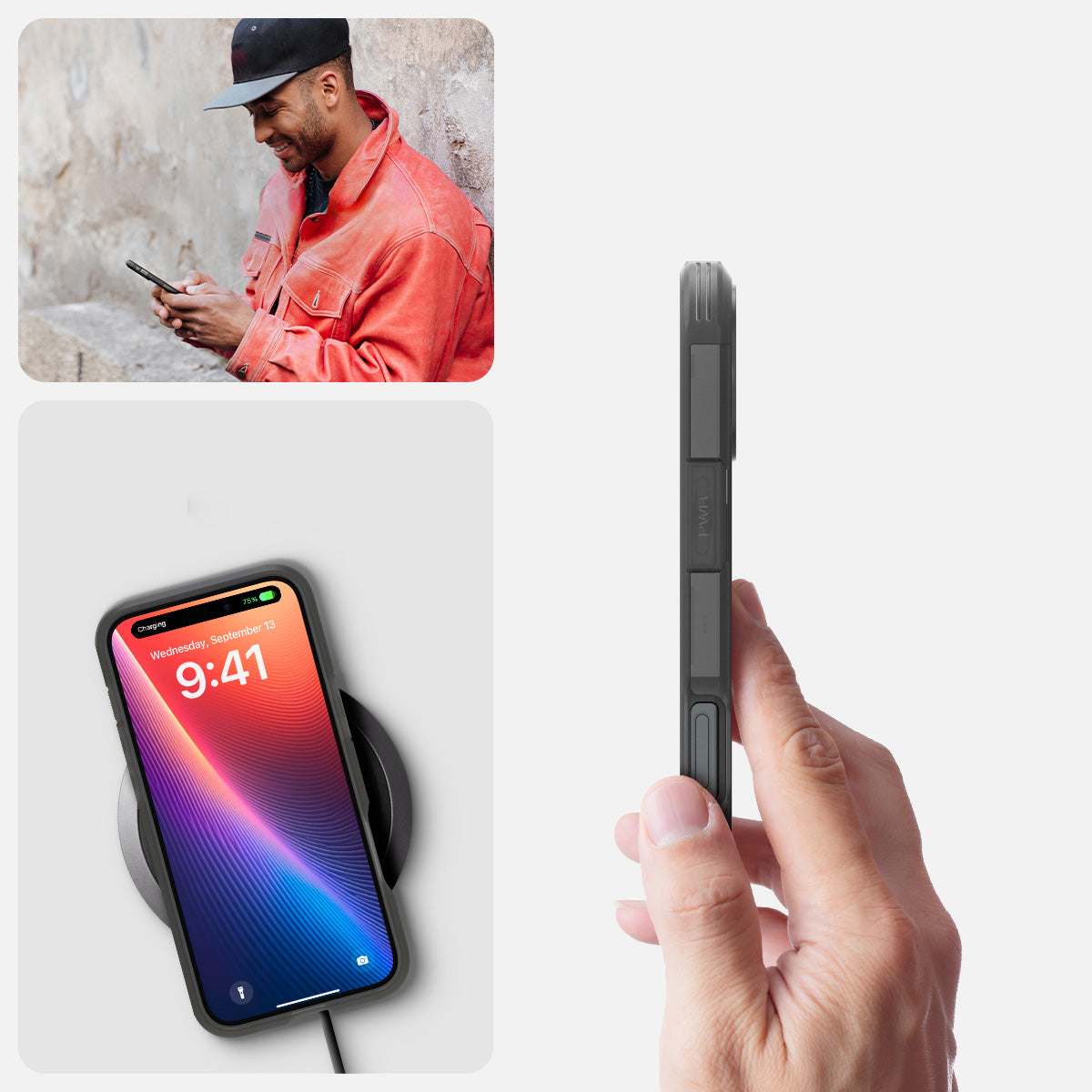 Handyhülle für iPhone 16, Spigen Tough Armor Mag mit MagSafe, Rauchfarben