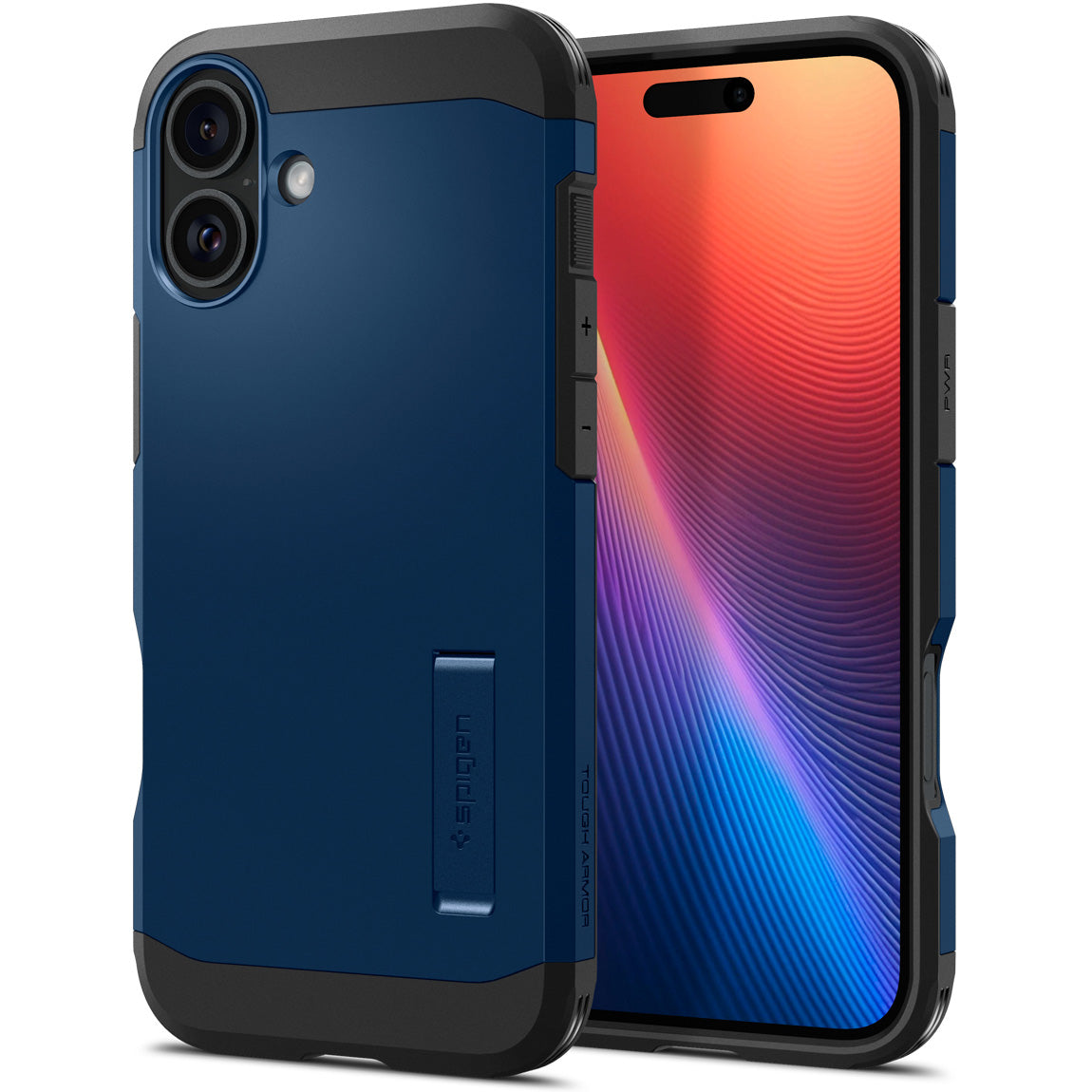 Handyhülle für iPhone 16, Spigen Tough Armor Mag mit MagSafe, Dunkelblau