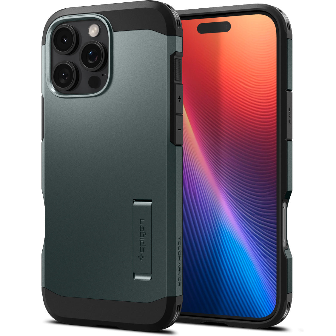 Handyhülle für iPhone 16 Pro, Spigen Tough Armor Mag mit MagSafe, Grün