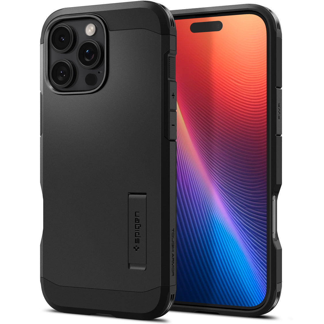 Handyhülle für iPhone 16 Pro, Spigen Tough Armor Mag mit MagSafe, Schwarz