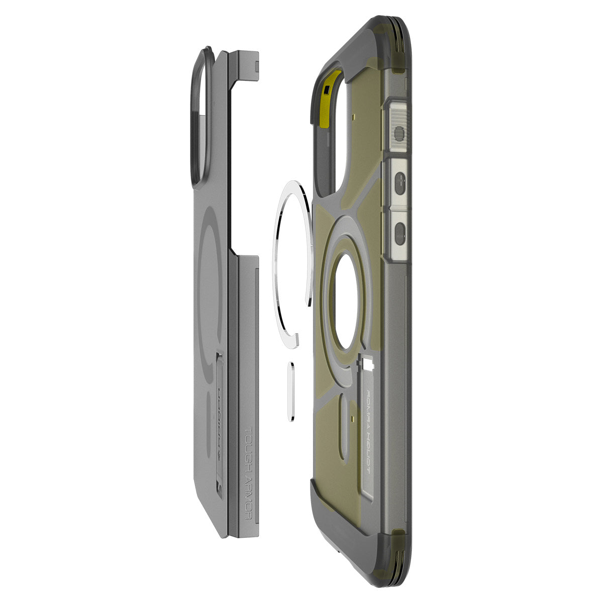 Handyhülle für iPhone 16 Pro Max, Spigen Tough Armor Mag mit MagSafe, Rauchfarben