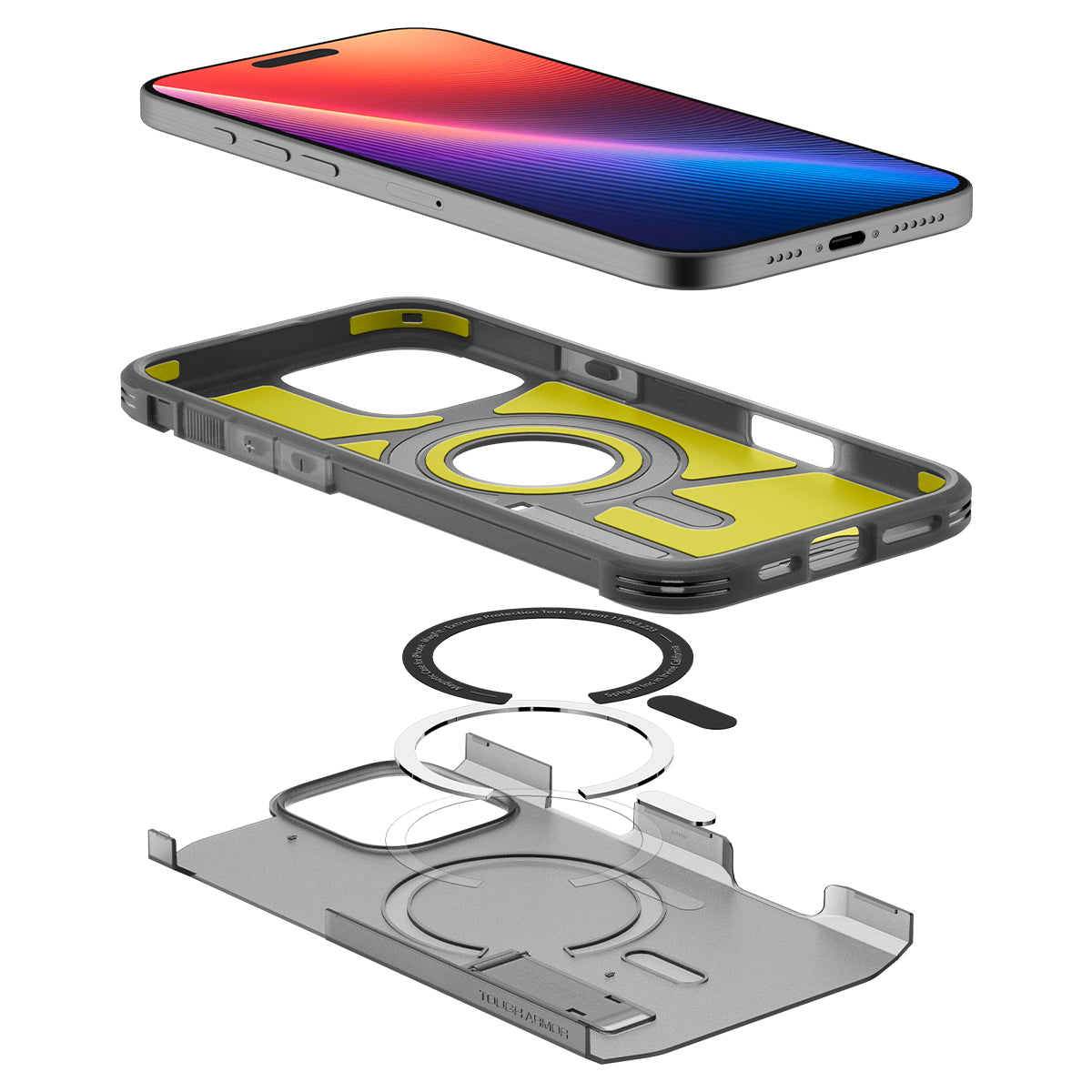 Handyhülle für iPhone 16 Pro Max, Spigen Tough Armor Mag mit MagSafe, Rauchfarben