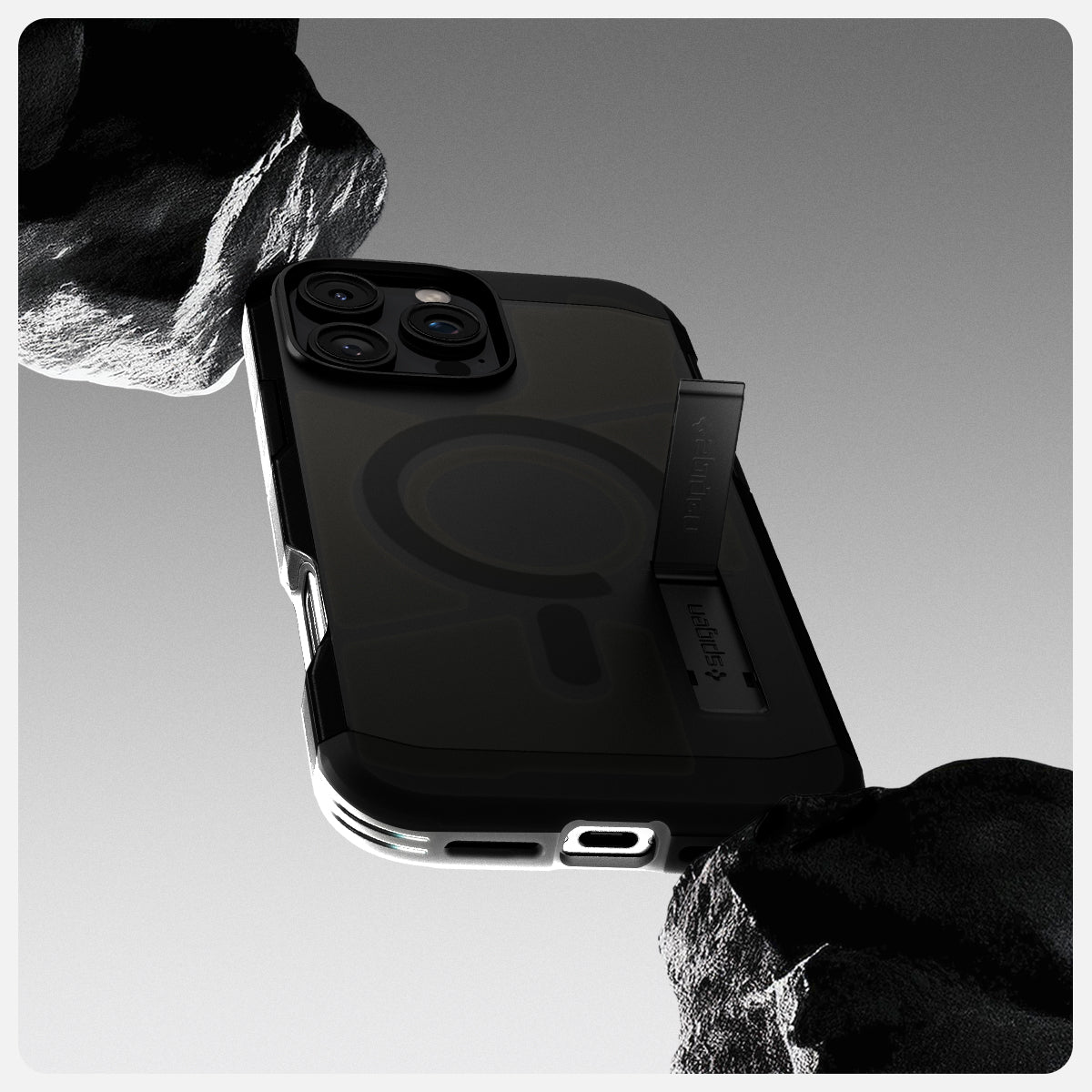 Handyhülle für iPhone 16 Pro Max, Spigen Tough Armor Mag mit MagSafe, Rauchfarben