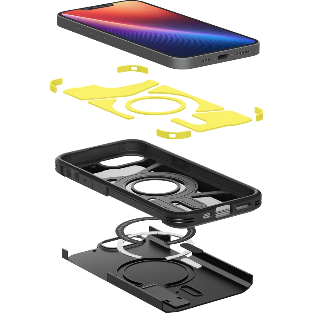 Handyhülle für iPhone 17e / 16e, Spigen Tough Armor Mag mit MagSafe, Schwarz