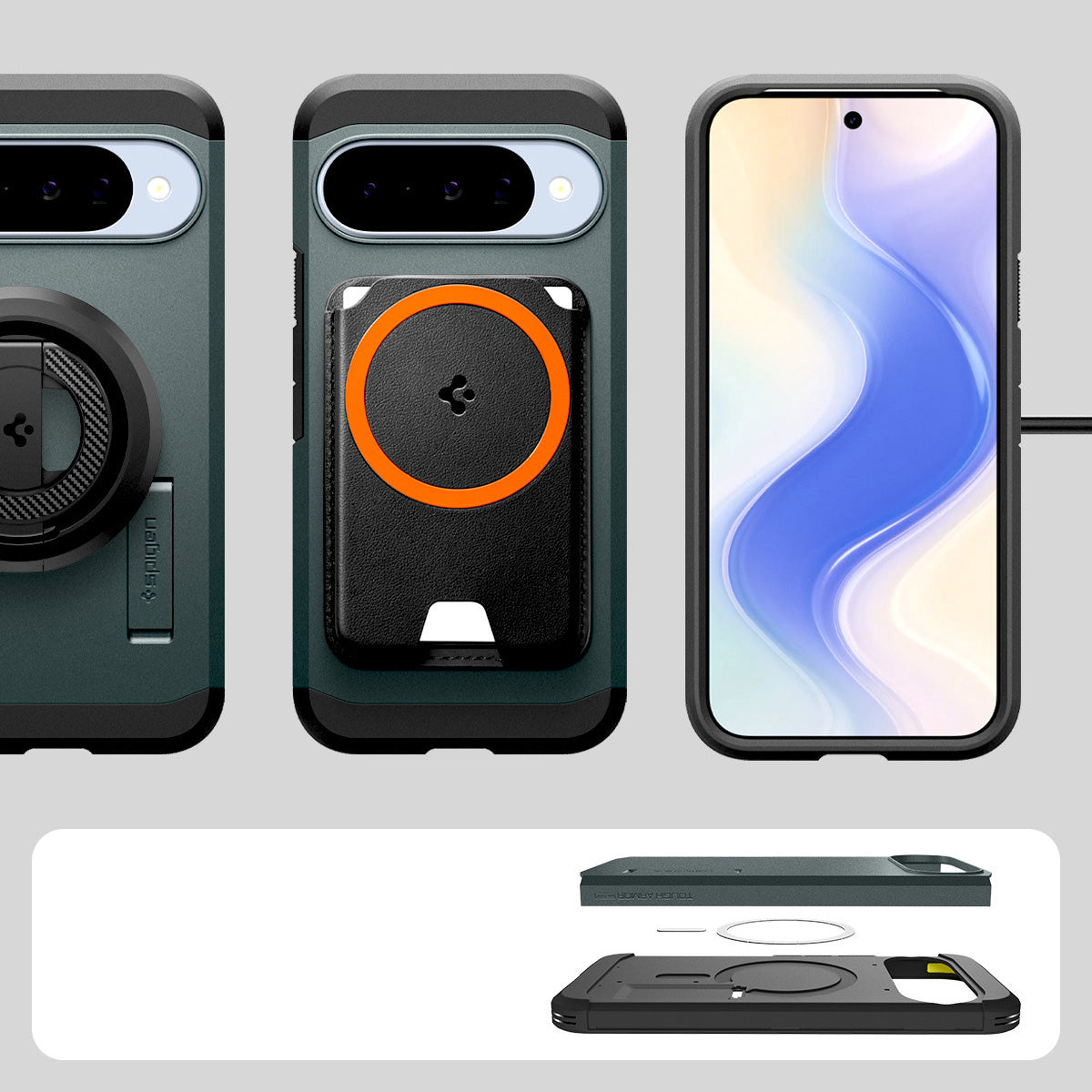 Handyhülle für Google Pixel 10 Pro / Pixel 10, Spigen Tough Armor Mag mit MagSafe, Grün