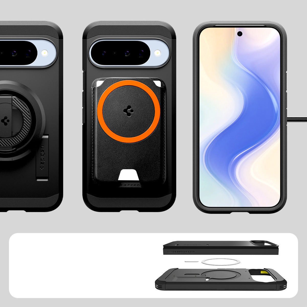 Handyhülle für Google Pixel 10 Pro / Pixel 10, Spigen Tough Armor Mag mit MagSafe, Schwarz