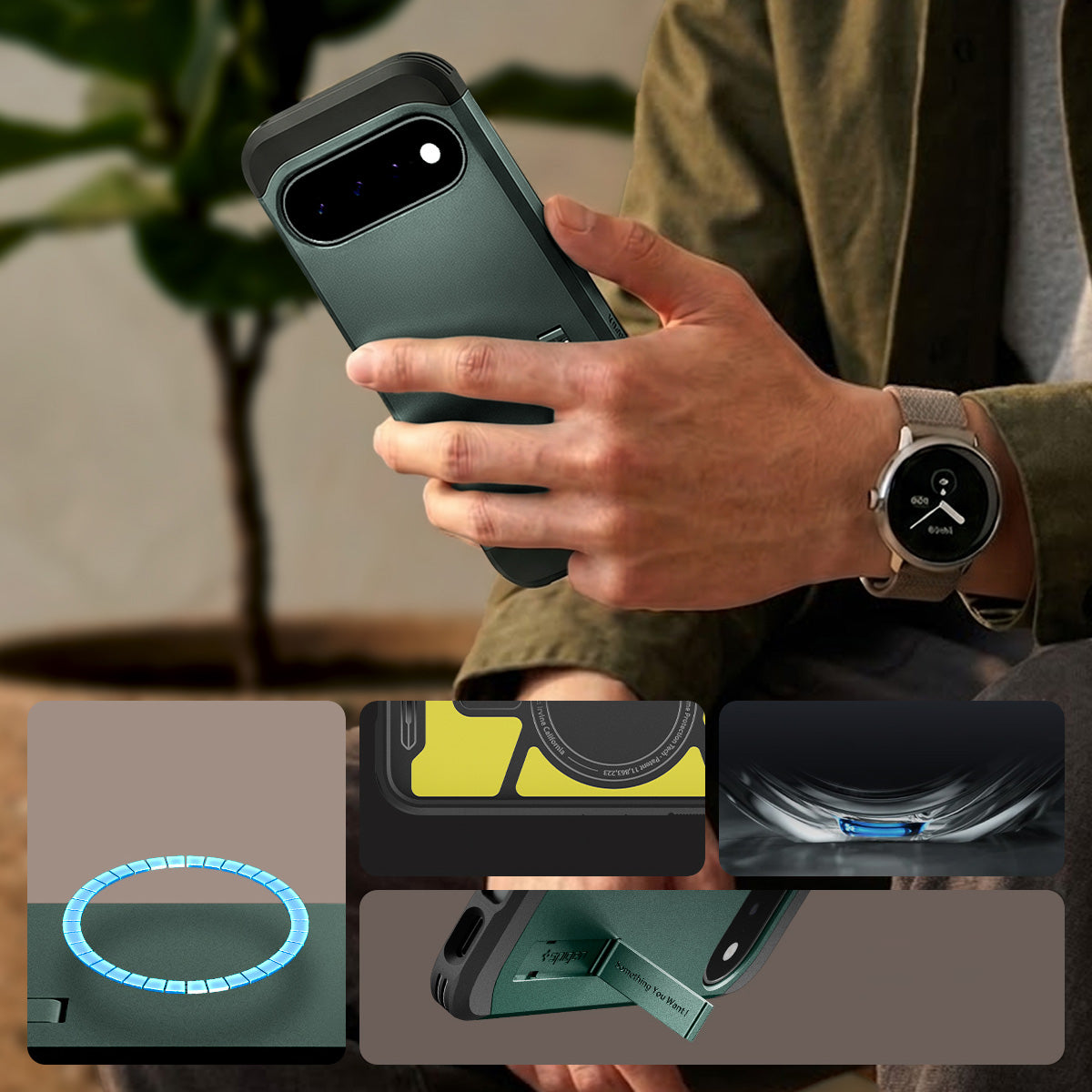 Handyhülle für Google Pixel 11, Spigen Tough Armor Mag mit MagSafe, Grün