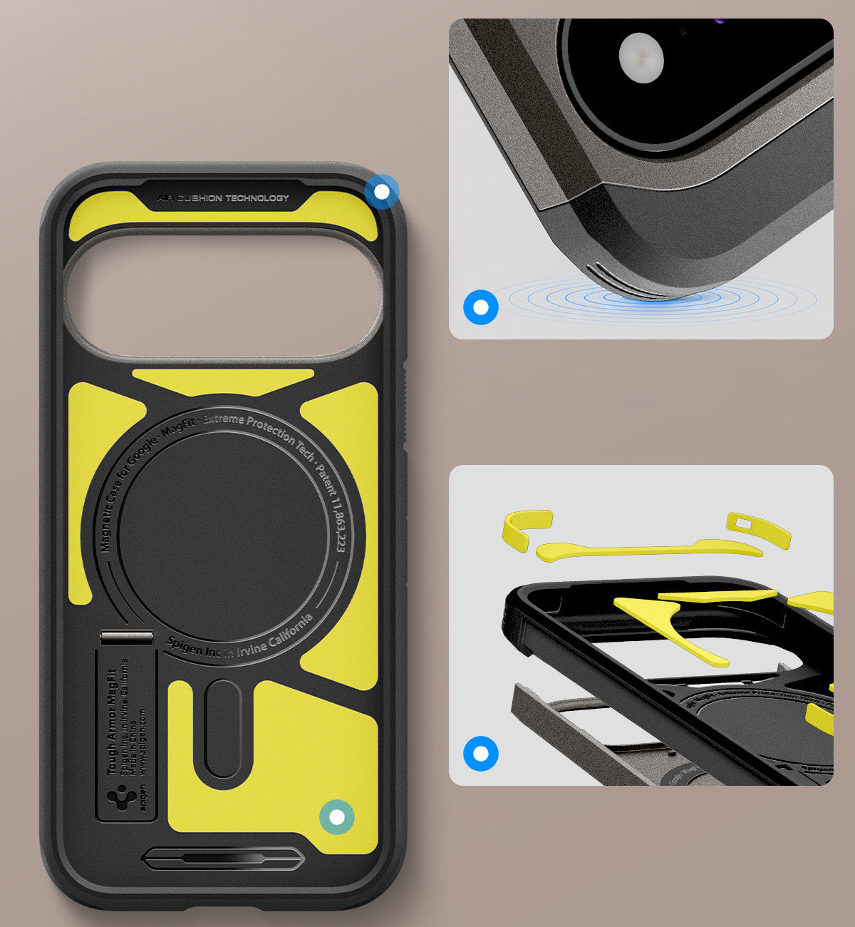 Handyhülle für Google Pixel 11, Spigen Tough Armor Mag mit MagSafe, Grau