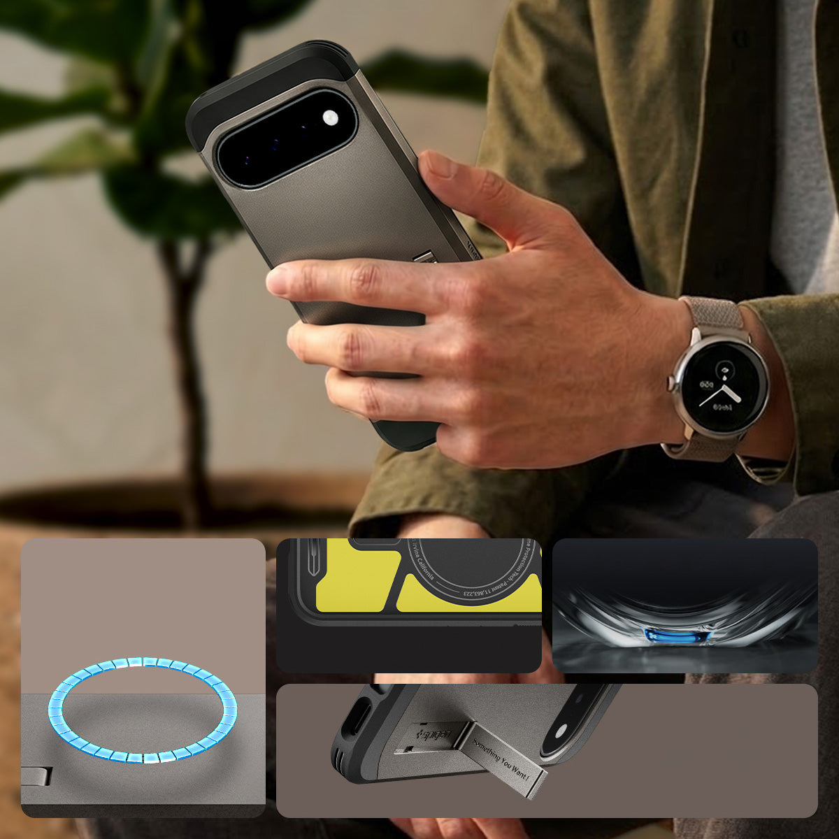 Handyhülle für Google Pixel 11, Spigen Tough Armor Mag mit MagSafe, Grau