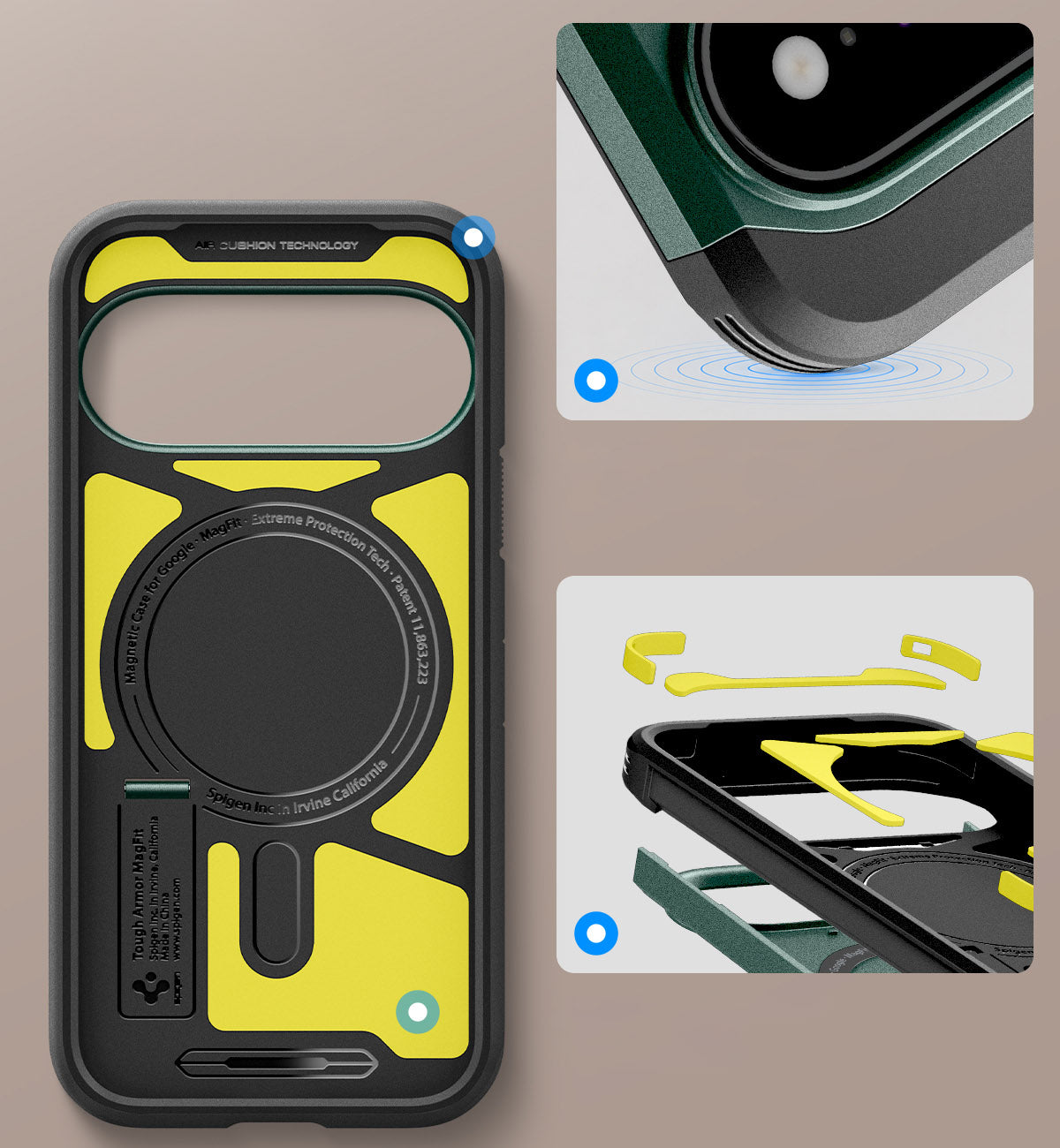 Handyhülle für Google Pixel 11 Pro, Spigen Tough Armor Mag mit MagSafe, Grün