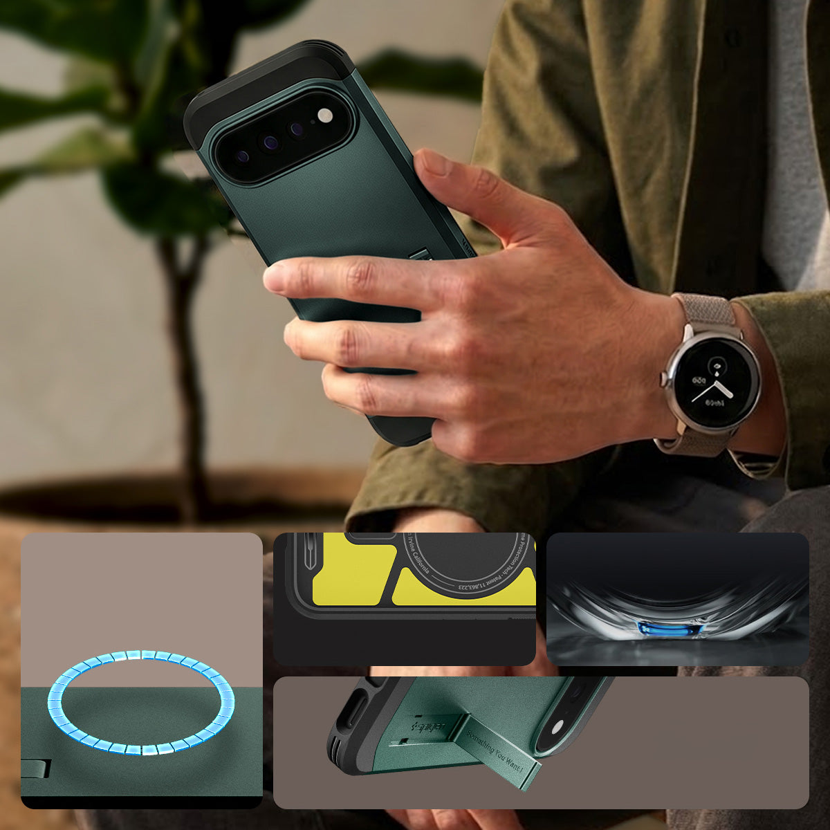Handyhülle für Google Pixel 11 Pro, Spigen Tough Armor Mag mit MagSafe, Grün