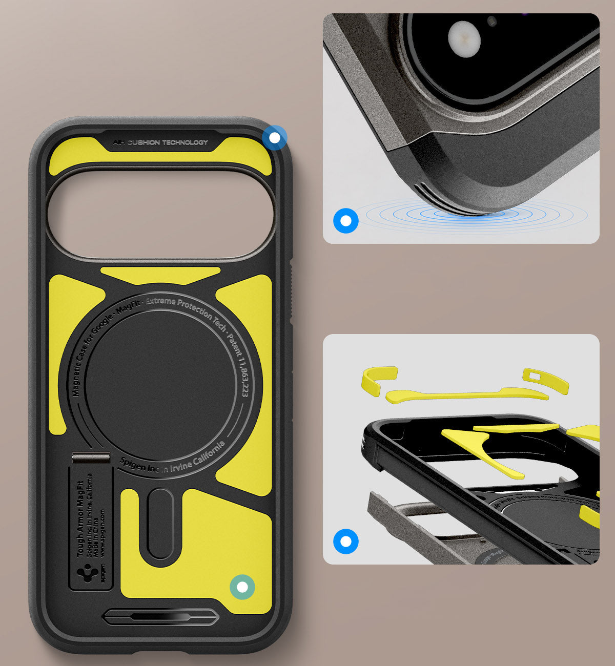 Handyhülle für Google Pixel 11 Pro, Spigen Tough Armor Mag mit MagSafe, Grau