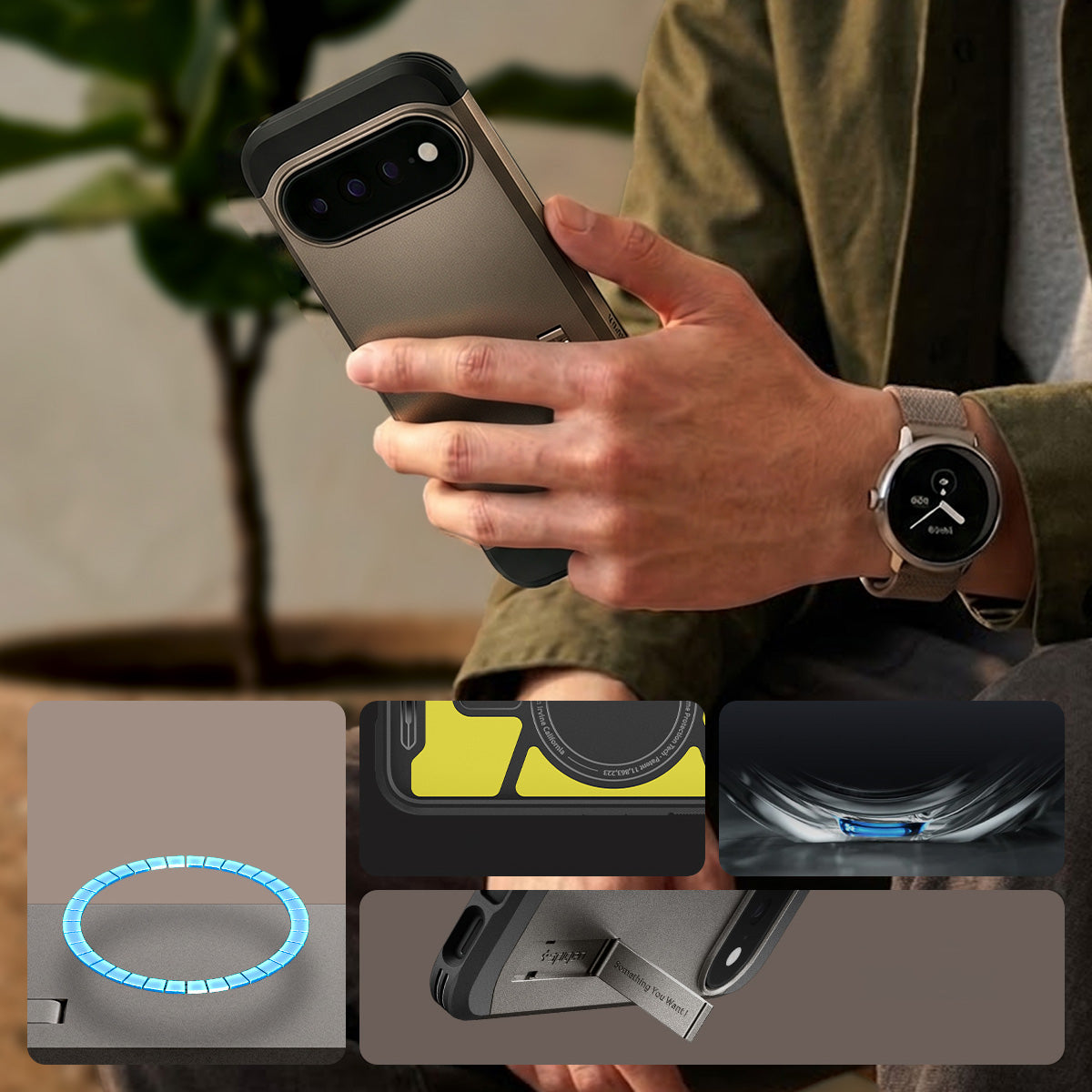 Handyhülle für Google Pixel 11 Pro, Spigen Tough Armor Mag mit MagSafe, Grau
