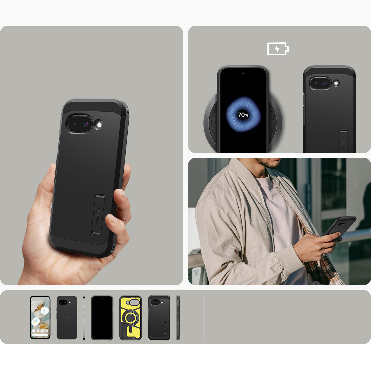 Handyhülle für Google Pixel 9a, Spigen Tough Armor Mag mit MagSafe, Schwarz