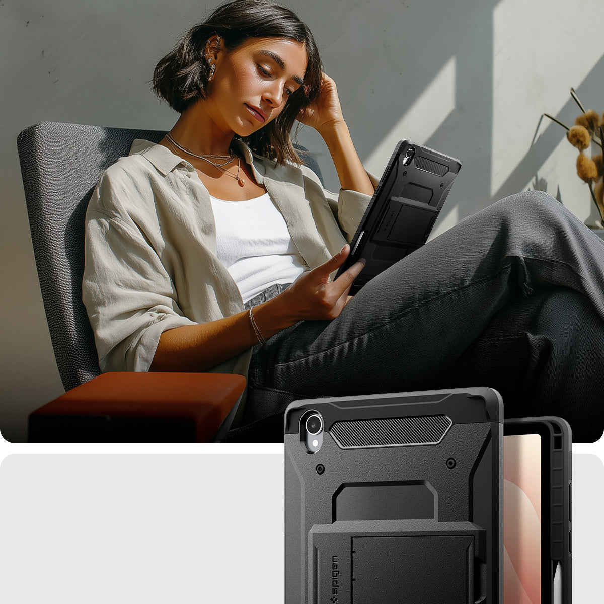 Schutzhülle für Galaxy Tab S11, Spigen Tough Armor Pro, Schwarz