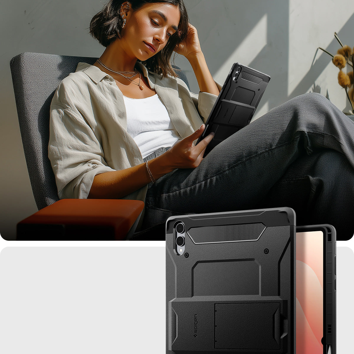 Schutzhülle für Galaxy Tab S11 Ultra, Spigen Tough Armor Pro, Schwarz
