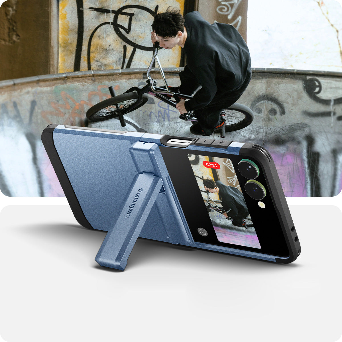 Handyhülle für Galaxy Z Flip7, Spigen Tough Armor Pro Mag mit MagSafe, Blau