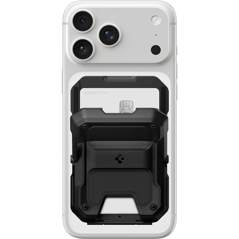 MagSafe Kartenetui mit Standfunktion und RFID-Schutz, Spigen Tough Armor Pro, Schwarz