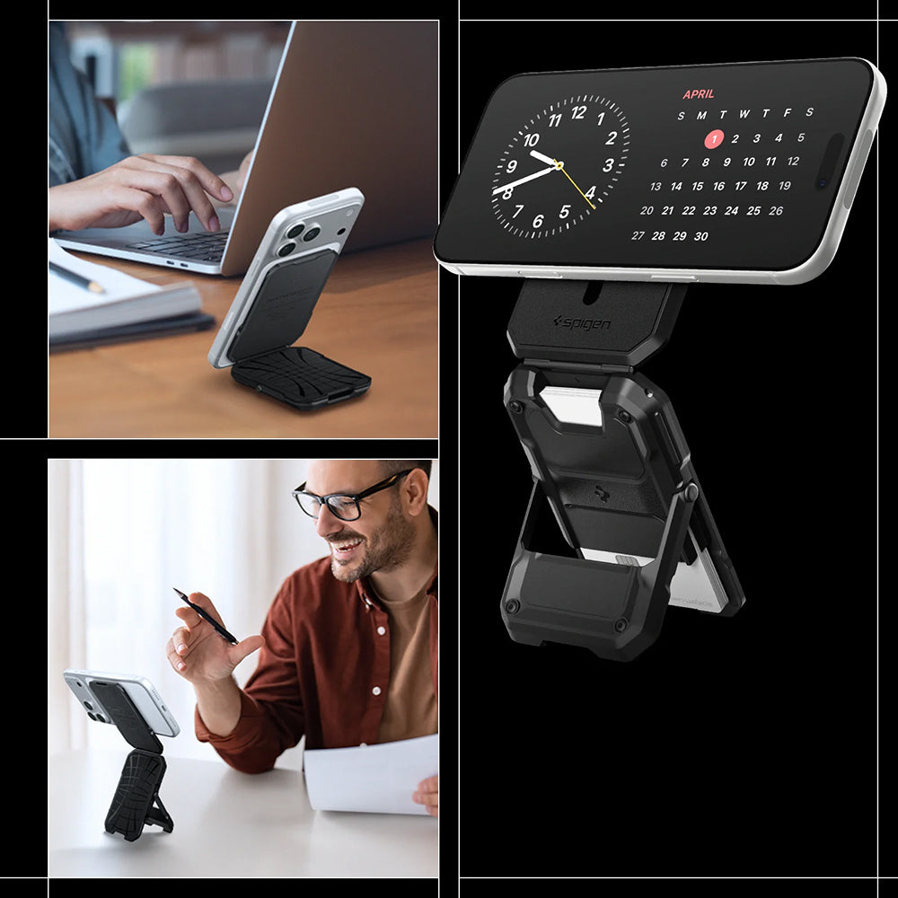 MagSafe Kartenetui mit Standfunktion und RFID-Schutz, Spigen Tough Armor Pro, Schwarz