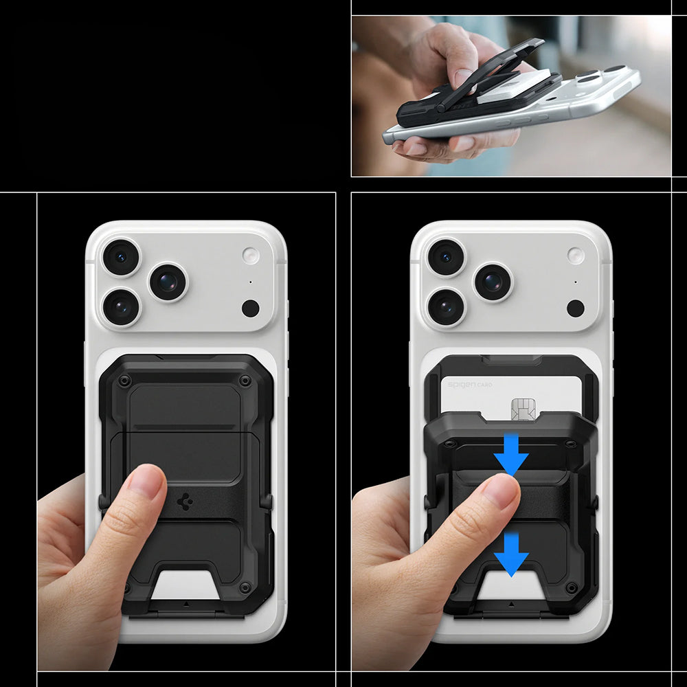 MagSafe Kartenetui mit Standfunktion und RFID-Schutz, Spigen Tough Armor Pro, Schwarz