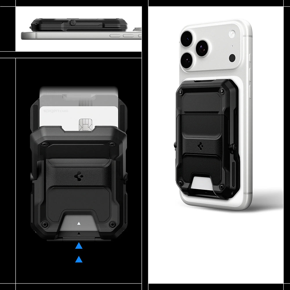 MagSafe Kartenetui mit Standfunktion und RFID-Schutz, Spigen Tough Armor Pro, Schwarz