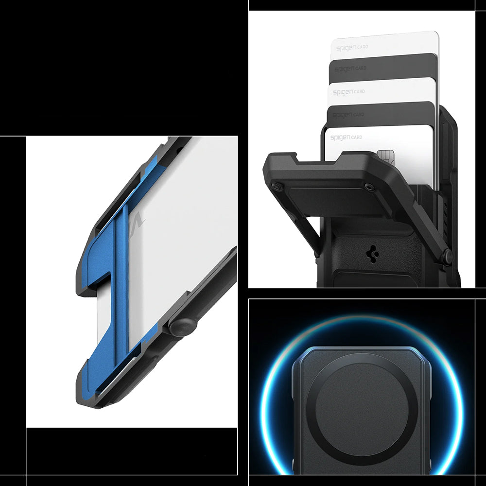 MagSafe Kartenetui mit Standfunktion und RFID-Schutz, Spigen Tough Armor Pro, Schwarz