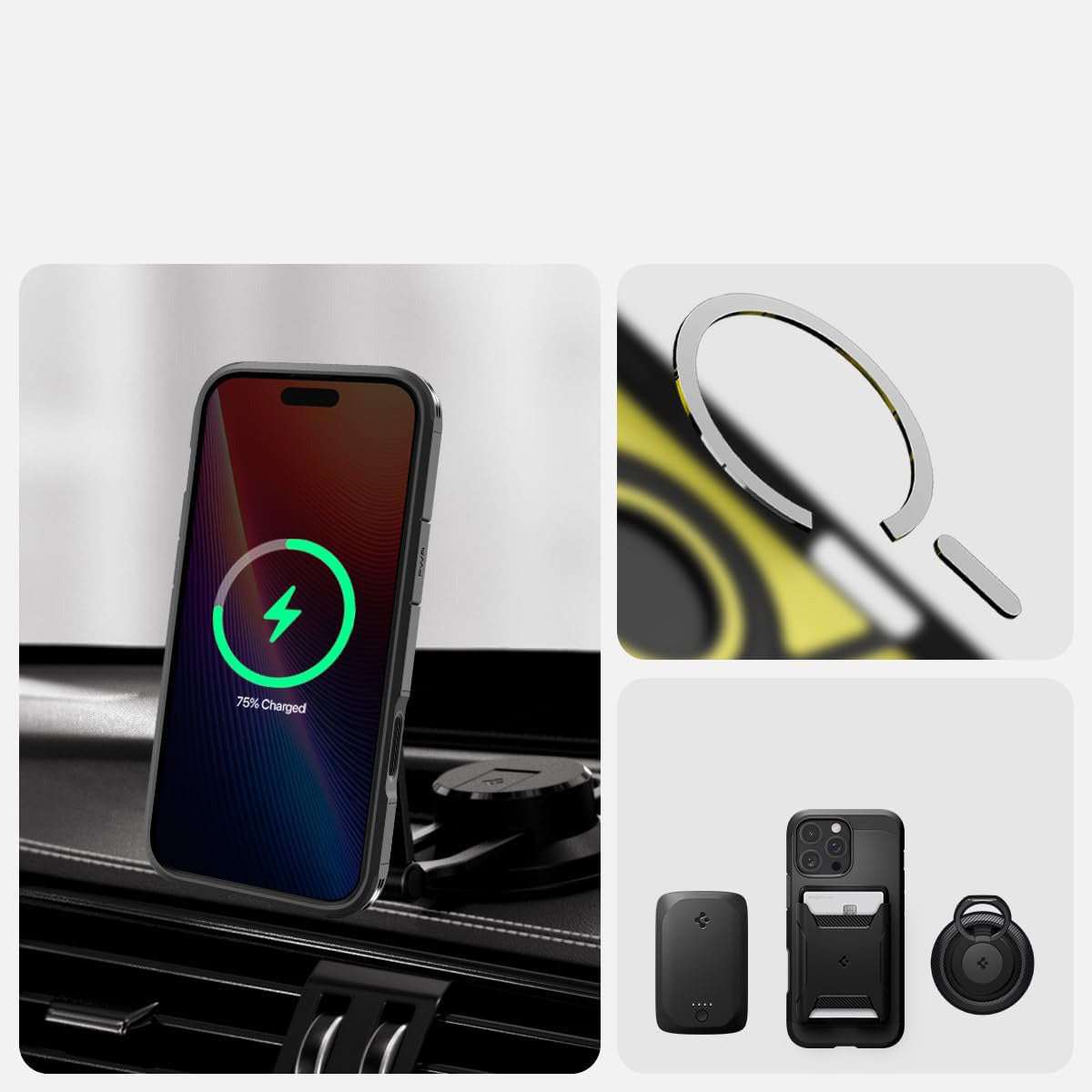 Handyhülle für iPhone 16 Pro, Spigen Tough Armor T Mag (CC) mit MagSafe, Schwarz