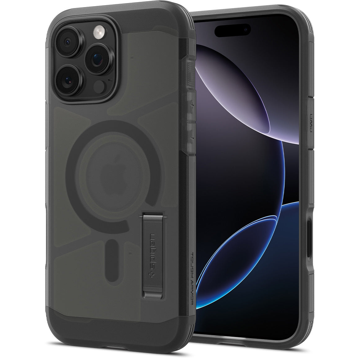 Handyhülle für iPhone 16 Pro, Spigen Tough Armor T Mag (CC) mit MagSafe, Rauchfarben