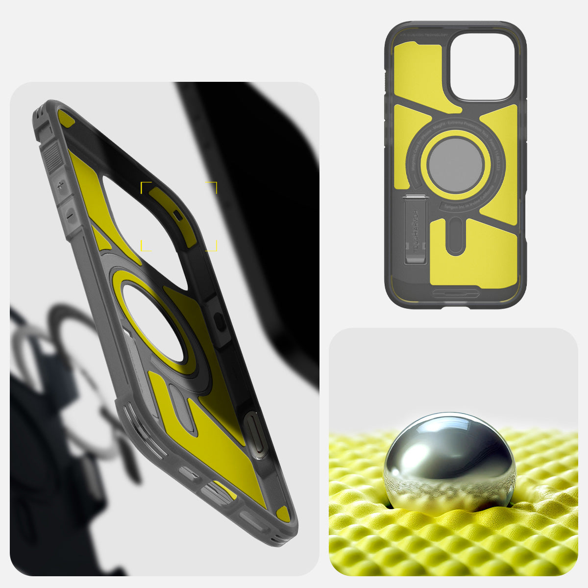 Handyhülle für iPhone 16 Pro, Spigen Tough Armor T Mag (CC) mit MagSafe, Rauchfarben