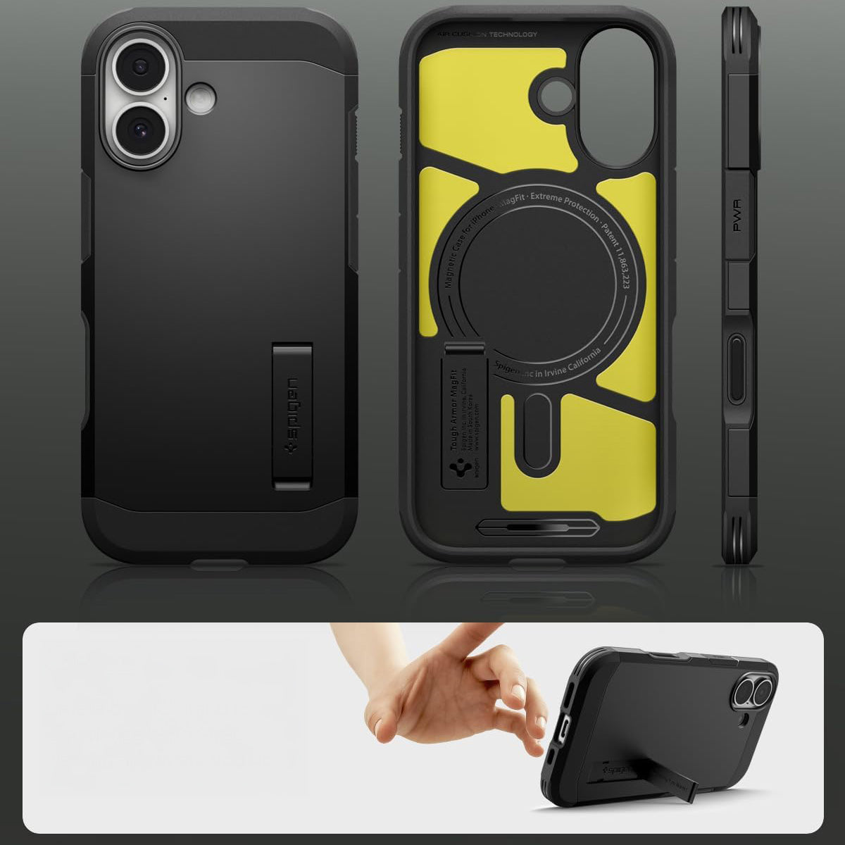 Handyhülle für iPhone 17, Spigen Tough Armor T Mag (CC) mit MagSafe, Schwarz
