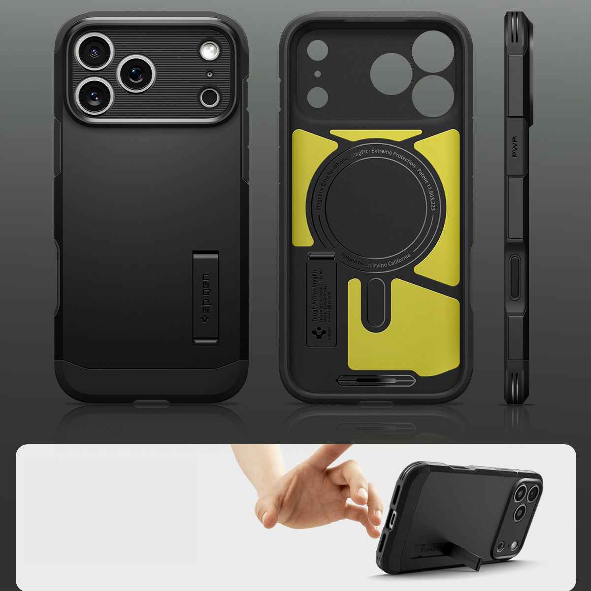 Handyhülle für iPhone 17 Pro Max, Spigen Tough Armor T Mag (CC) mit MagSafe, Schwarz