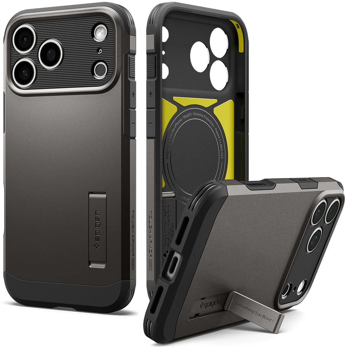 Handyhülle für iPhone 18 Pro, Spigen Tough Armor T Mag (CC) mit MagSafe, Grau-Schwarz (1/16)