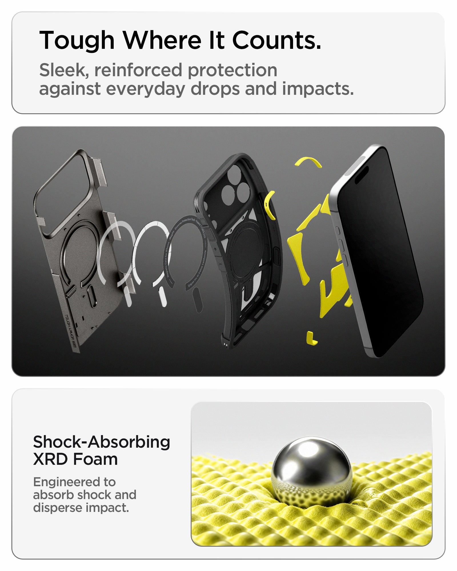 Handyhülle für iPhone 18 Pro Max, Spigen Tough Armor T Mag (CC) mit MagSafe, Grau-Schwarz (2/16)