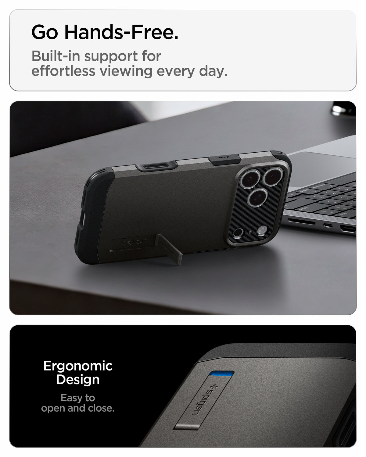 Handyhülle für iPhone 18 Pro Max, Spigen Tough Armor T Mag (CC) mit MagSafe, Grau-Schwarz (4/16)
