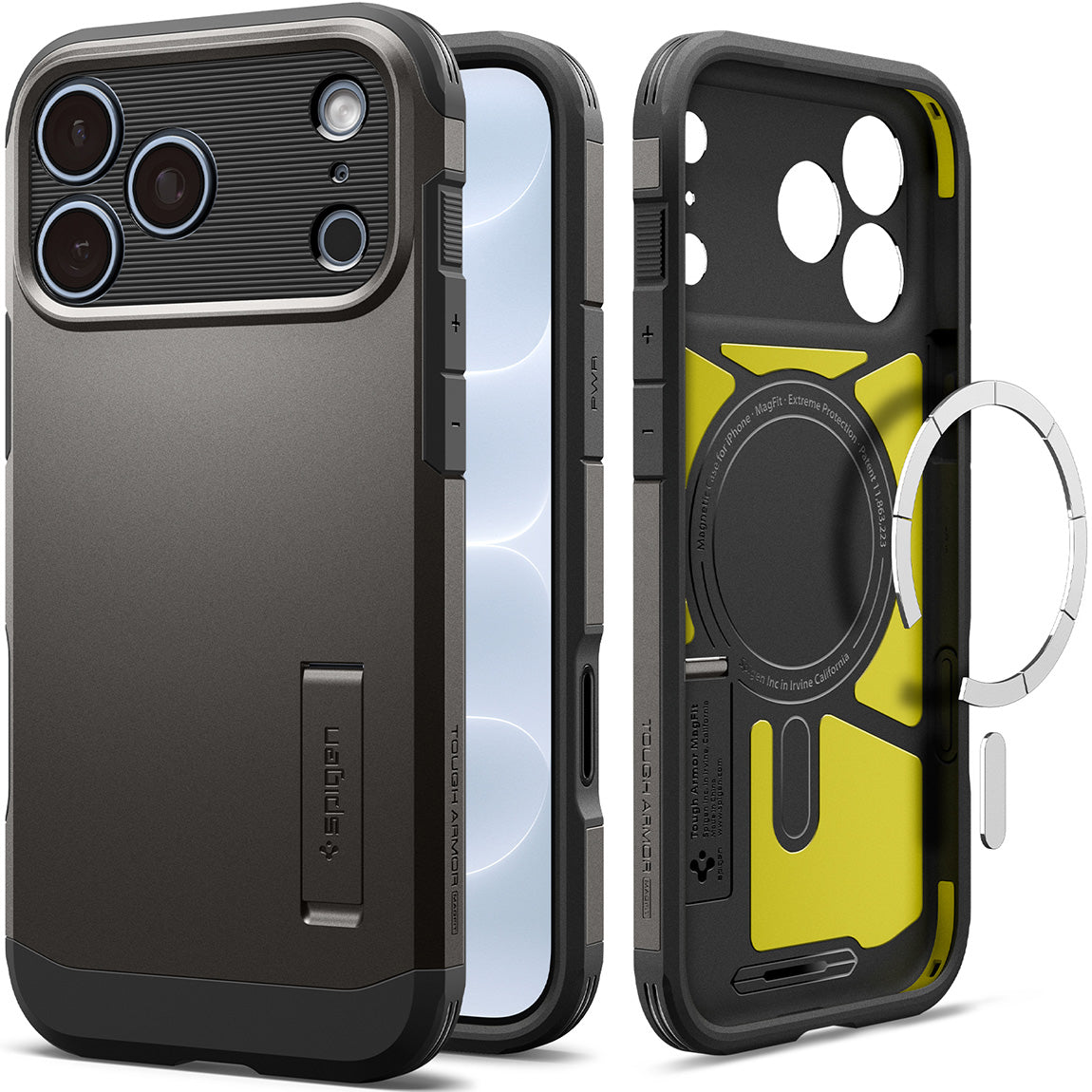 Handyhülle für iPhone 18 Pro Max, Spigen Tough Armor T Mag (CC) mit MagSafe, Grau-Schwarz (7/16)